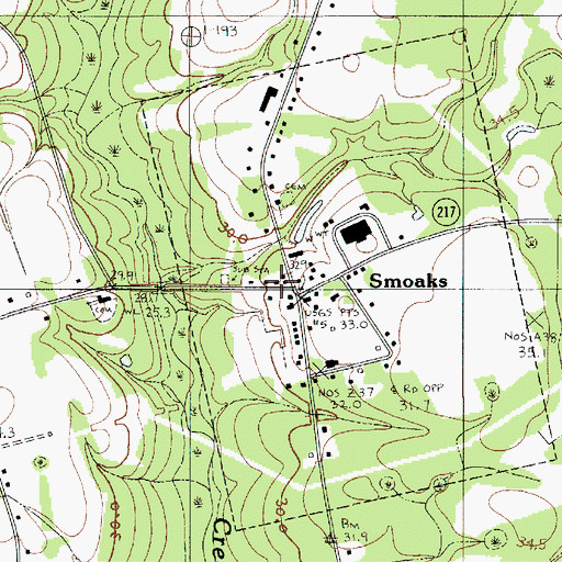 Topographic Map of Town of Smoaks, SC