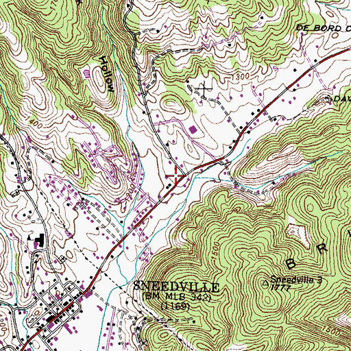 Topographic Map of Town of Sneedville, TN