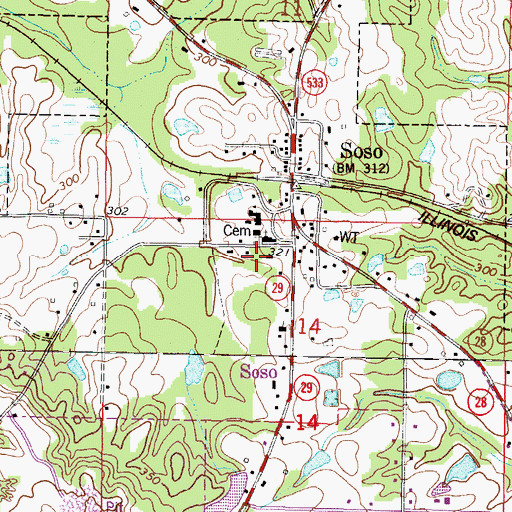 Topographic Map of Town of Soso, MS
