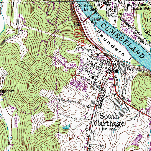 Topographic Map of Town of South Carthage, TN