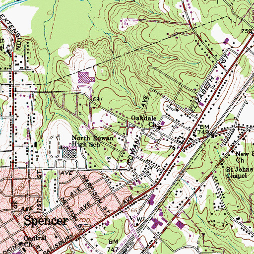 Topographic Map of Town of Spencer, NC