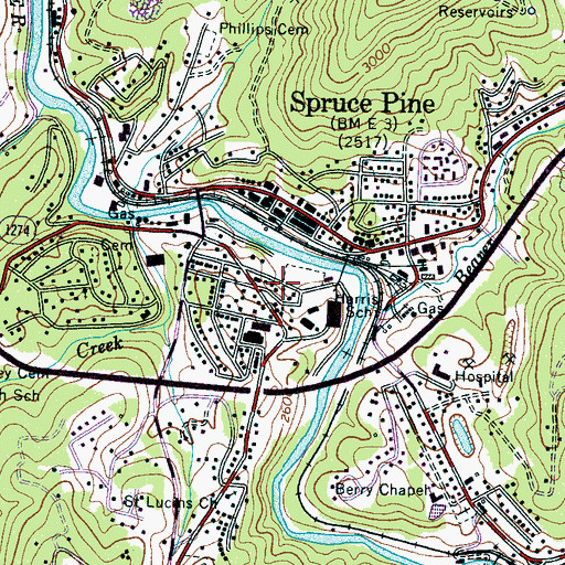 Topographic Map of Town of Spruce Pine, NC