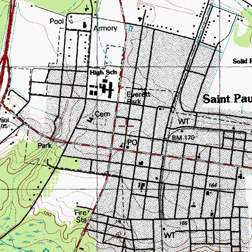 Topographic Map of Town of Saint Pauls, NC