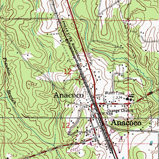 Topographic Map of Village of Anacoco, LA