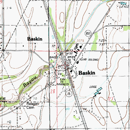 Topographic Map of Village of Baskin, LA