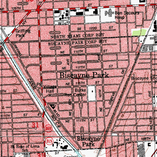 Topographic Map of Village of Biscayne Park, FL
