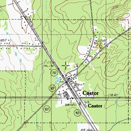 Topographic Map of Village of Castor, LA