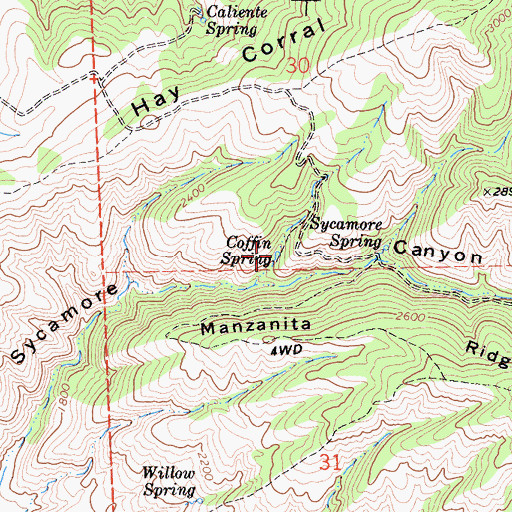 Topographic Map of Coffin Spring, CA