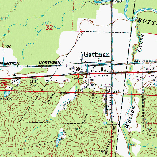 Topographic Map of Village of Gattman, MS