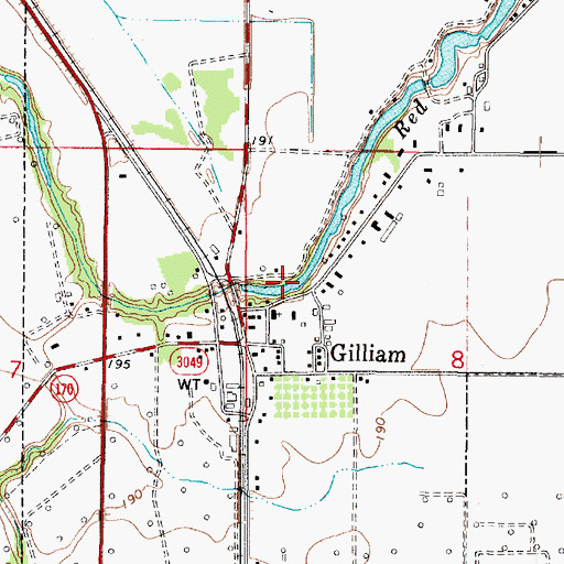 Topographic Map of Village of Gilliam, LA