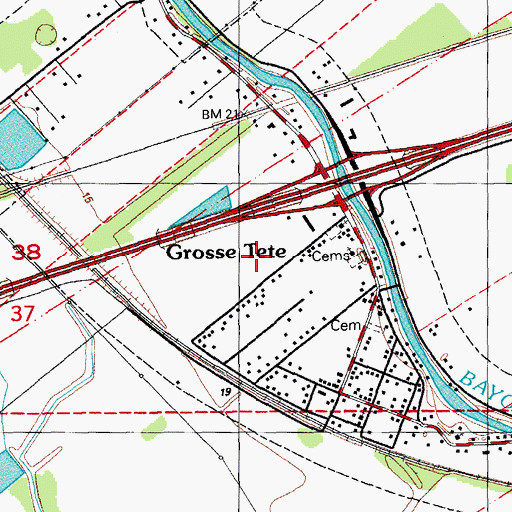 Topographic Map of Village of Grosse Tete, LA