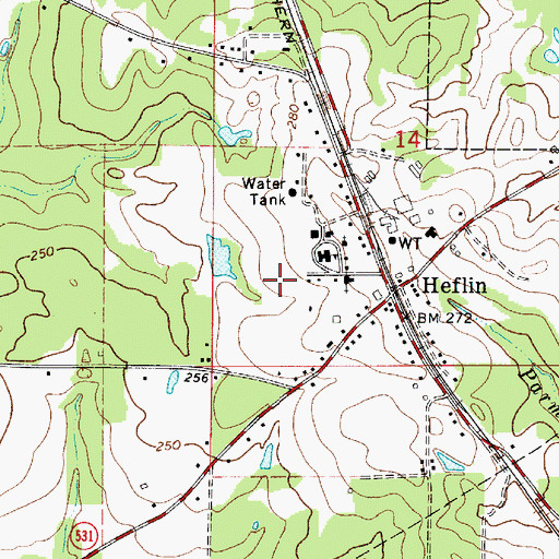 Topographic Map of Village of Heflin, LA