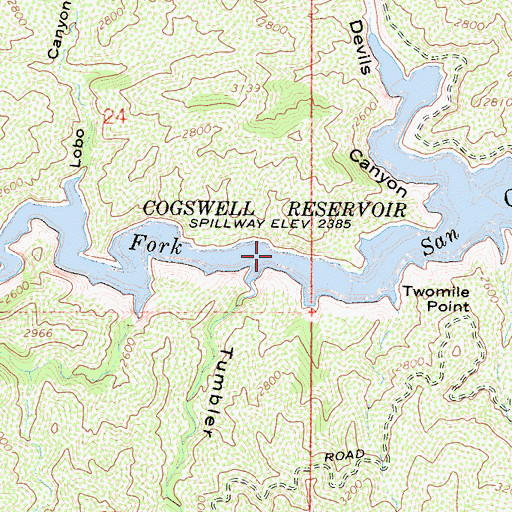 Topographic Map of Cogswell Reservoir, CA