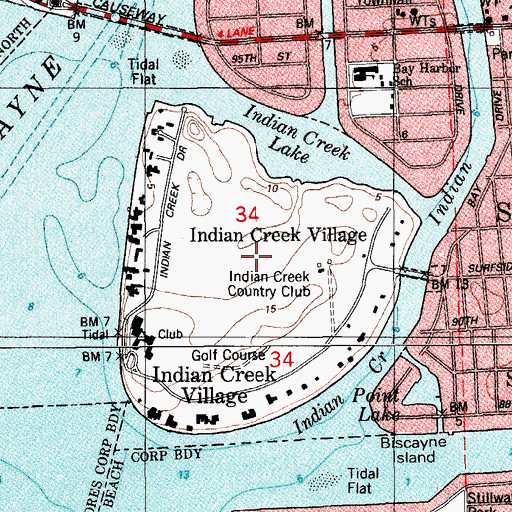 Topographic Map of Village of Indian Creek, FL