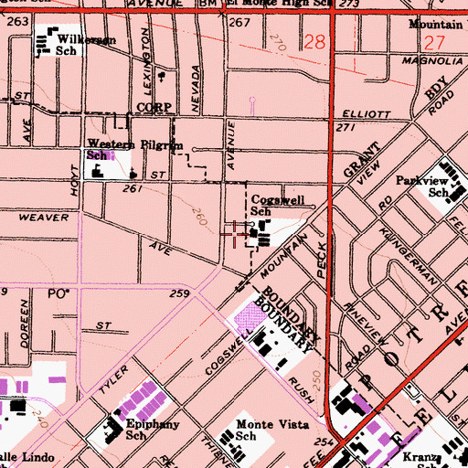 Topographic Map of P F Cogswell Elementary School, CA
