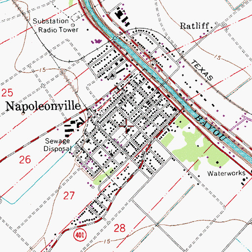 Topographic Map of Village of Napoleonville, LA