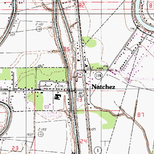 Topographic Map of Village of Natchez, LA