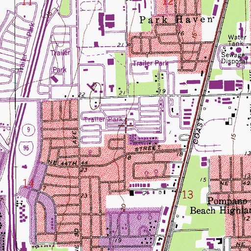 Topographic Map of Pompano Estates, FL