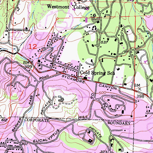 Topographic Map of Cold Spring Elementary School, CA