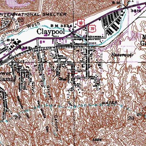 Topographic Map of Claypool Census Designated Place, AZ