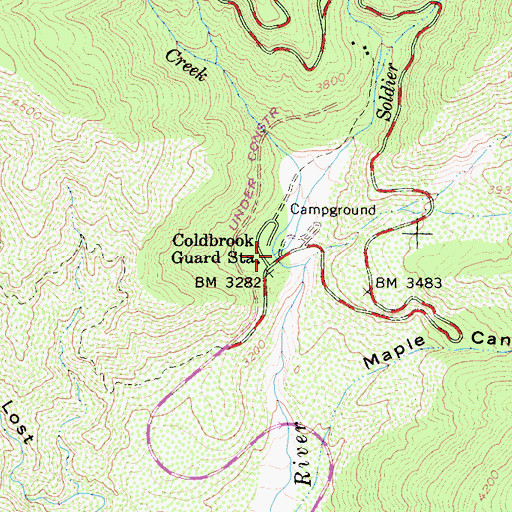 Topographic Map of Coldbrook Creek, CA