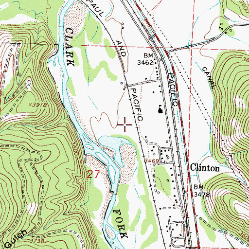 Topographic Map of Clinton Census Designated Place, MT