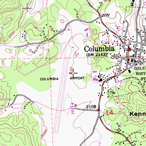 Topographic Map of Columbia Census Designated Place, CA