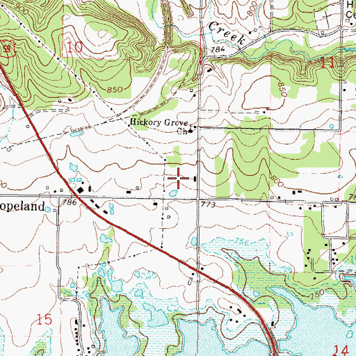 Topographic Map of Copeland Census Designated Place, OK