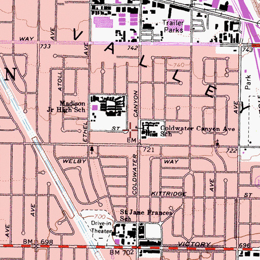 Topographic Map of Coldwater Canyon Elementary School, CA