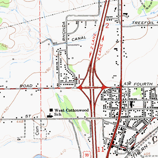 Topographic Map of Cottonwood Census Designated Place, CA