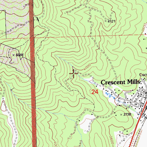 Topographic Map of Crescent Mills Census Designated Place, CA