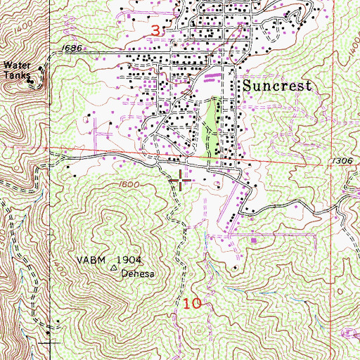 Topographic Map of Crest Census Designated Place, CA