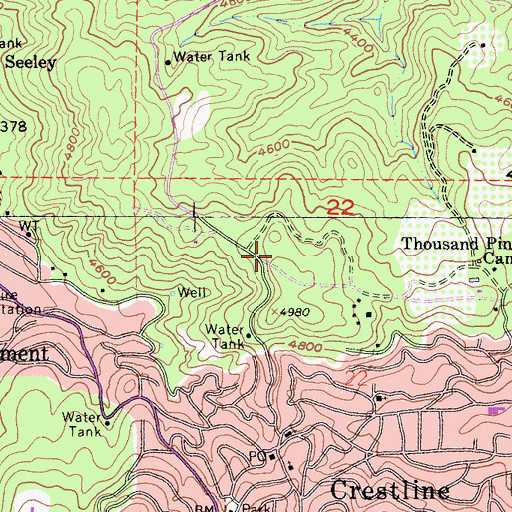 Topographic Map of Crestline Census Designated Place, CA