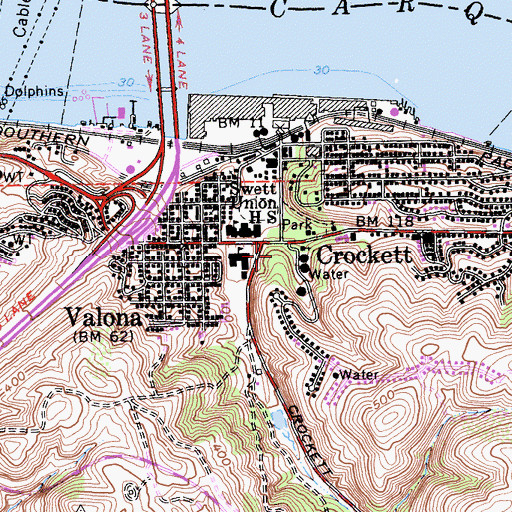 Topographic Map of Crockett Census Designated Place, CA