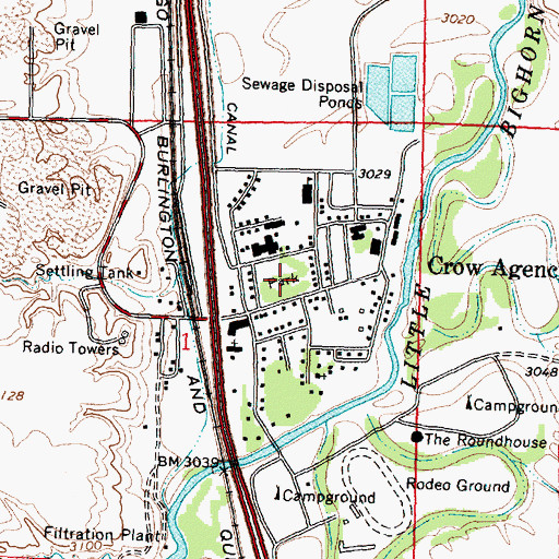 Topographic Map of Crow Agency Census Designated Place, MT