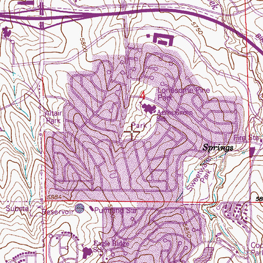 Topographic Map of Acres Green Census Designated Place, CO