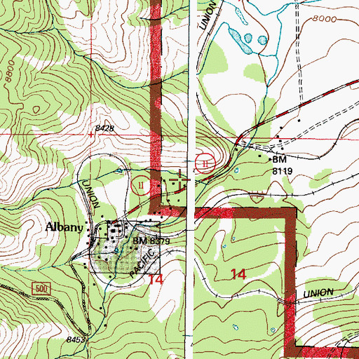 Topographic Map of Albany Census Designated Place, WY