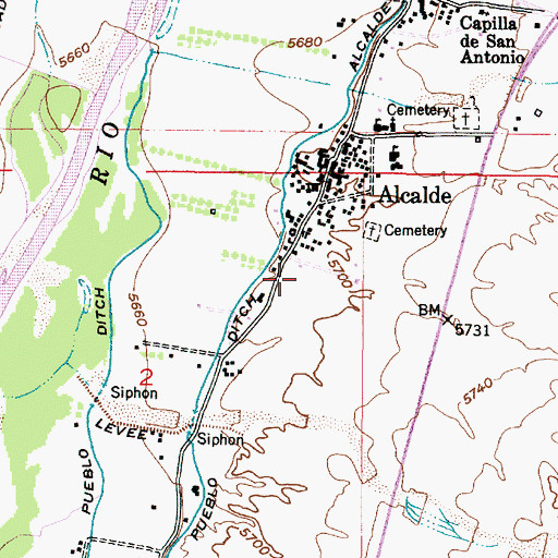 Topographic Map of Alcalde Census Designated Place, NM