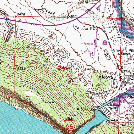 Topographic Map of Alcova Census Designated Place, WY