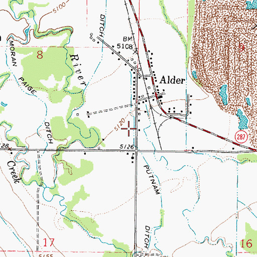 Topographic Map of Alder Census Designated Place, MT
