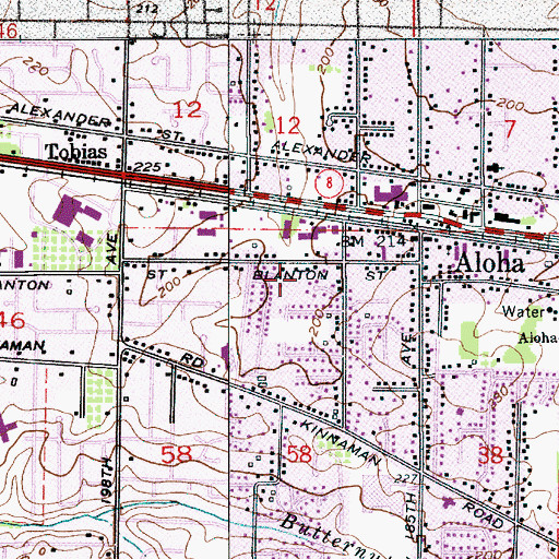 Topographic Map of Aloha Census Designated Place, OR