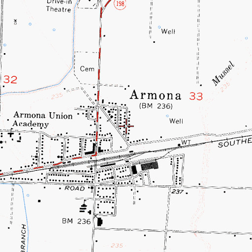 Topographic Map of Armona Census Designated Place, CA