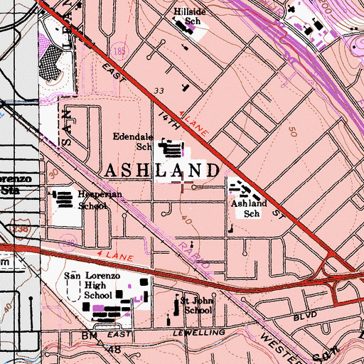 Topographic Map of Ashland Census Designated Place, CA