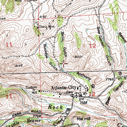 Topographic Map of Atlantic City Census Designated Place, WY