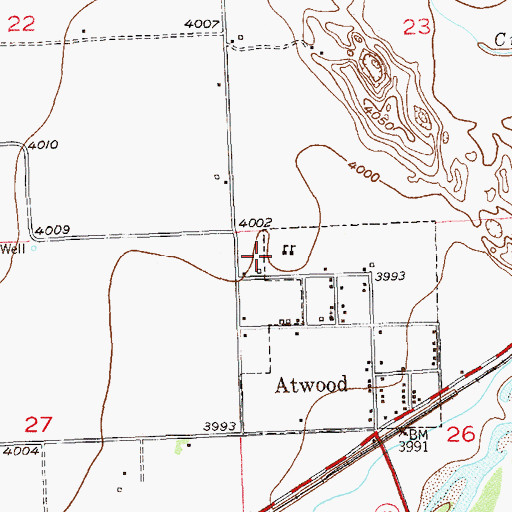 Topographic Map of Atwood Census Designated Place, CO