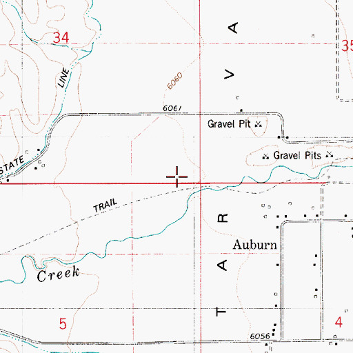 Topographic Map of Auburn Census Designated Place, WY