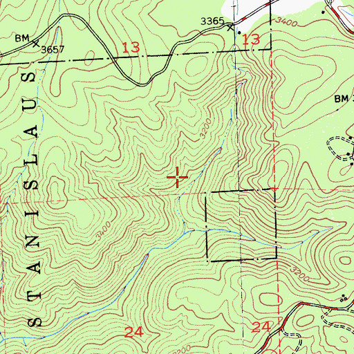Topographic Map of Avery Census Designated Place, CA