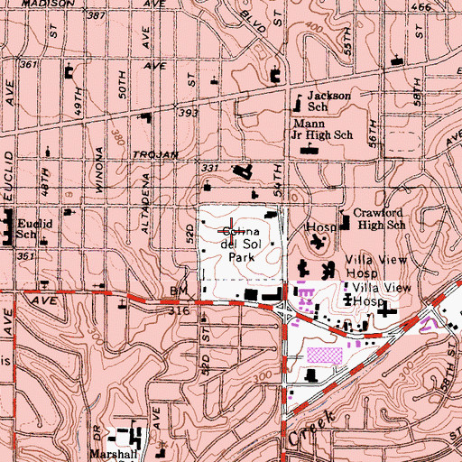 Topographic Map of Colina del Sol Park, CA