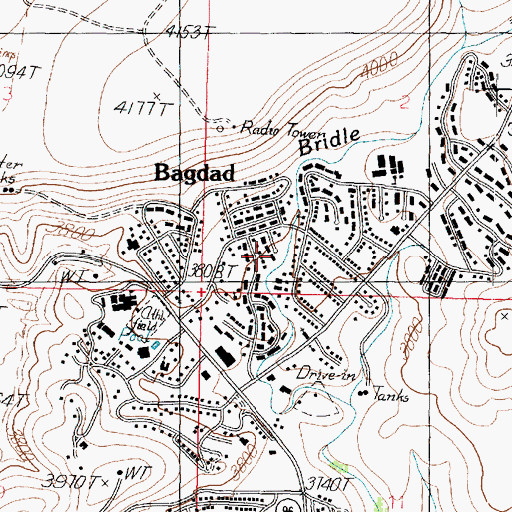 Topographic Map of Bagdad Census Designated Place, AZ