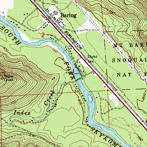 Topographic Map of Baring Census Designated Place, WA